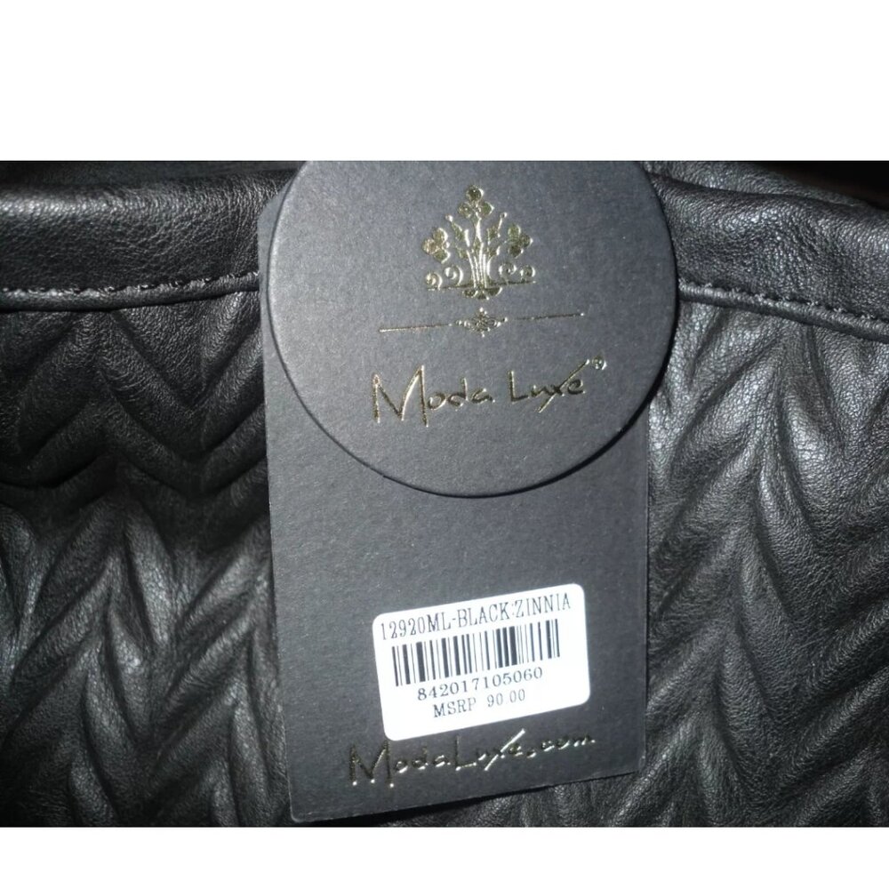Moda Luxe black w/Tassel purse handbag tote Black Zinnia Gold Quilted Woven Look - Picture 7 of 9